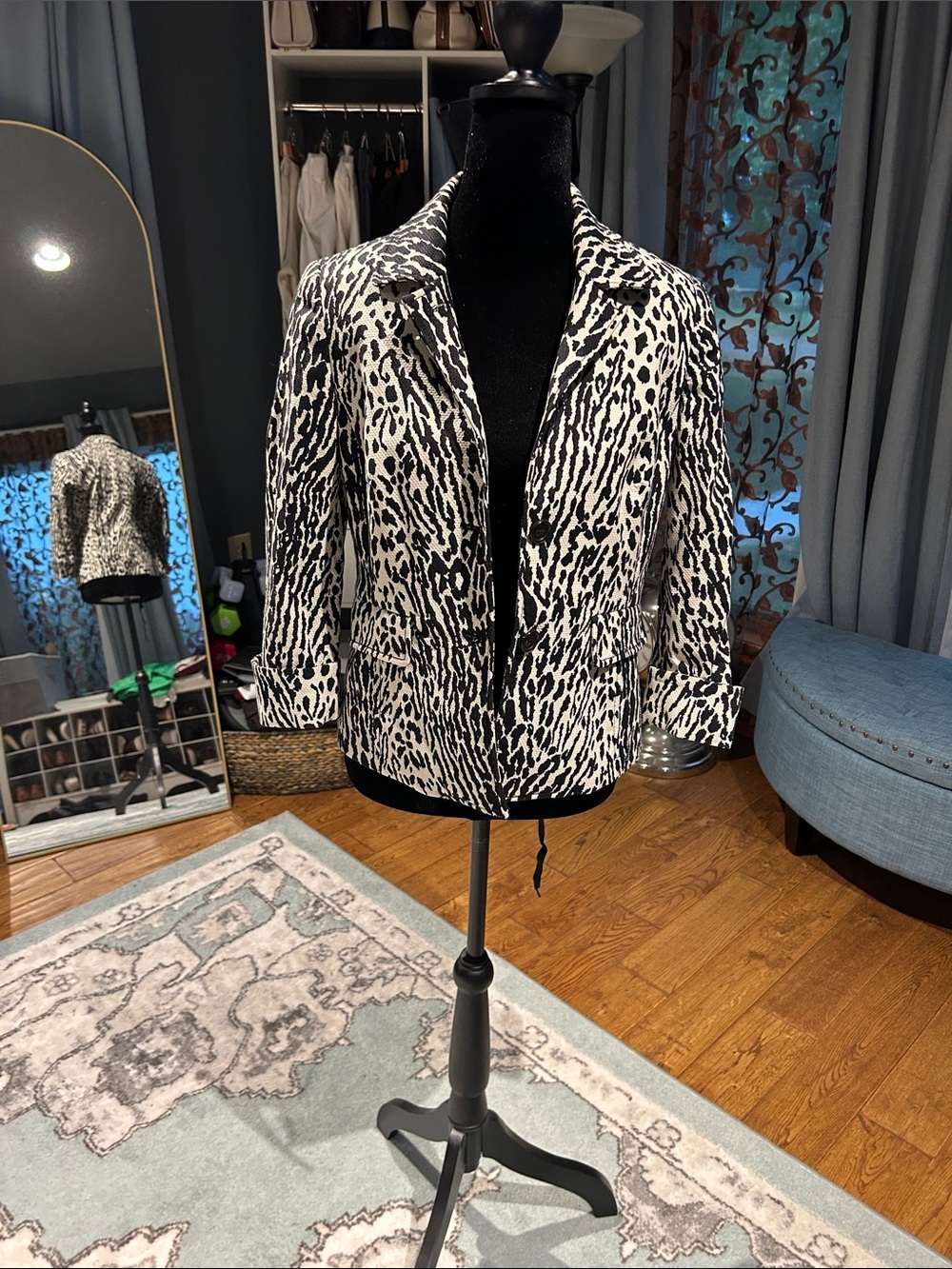 Talbots Black & White Animal-Print Blazer